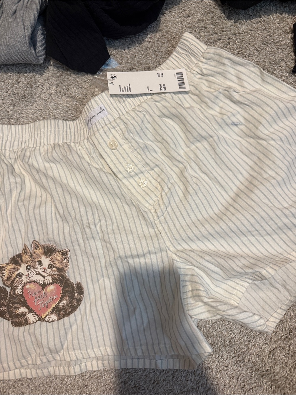 Striped Cotton Boxer Shorts with Kitten Patch